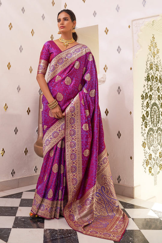Pearlescent Purple Silk Saree With Blouse Piece purple saree