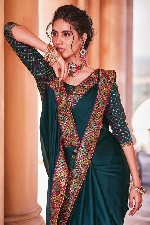 Prussian Blue Satin Saree