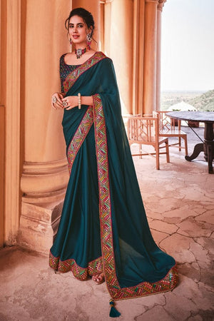 Prussian Blue Silk Saree