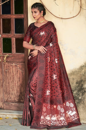 Rosewood Maroon Silk Saree