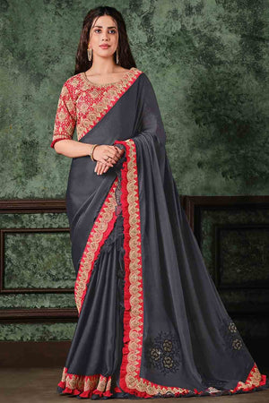 Shadow Grey Silk Saree