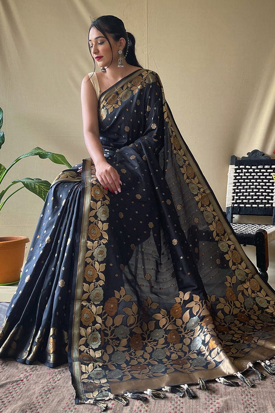 Spruce Black Silk Saree designer saree