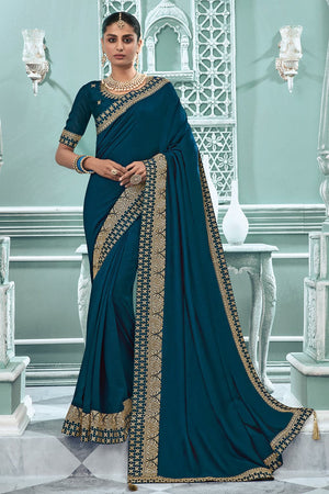 Teal Blue Silk Saree