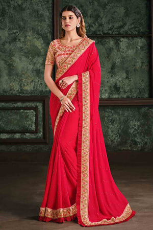 True Red Silk Saree