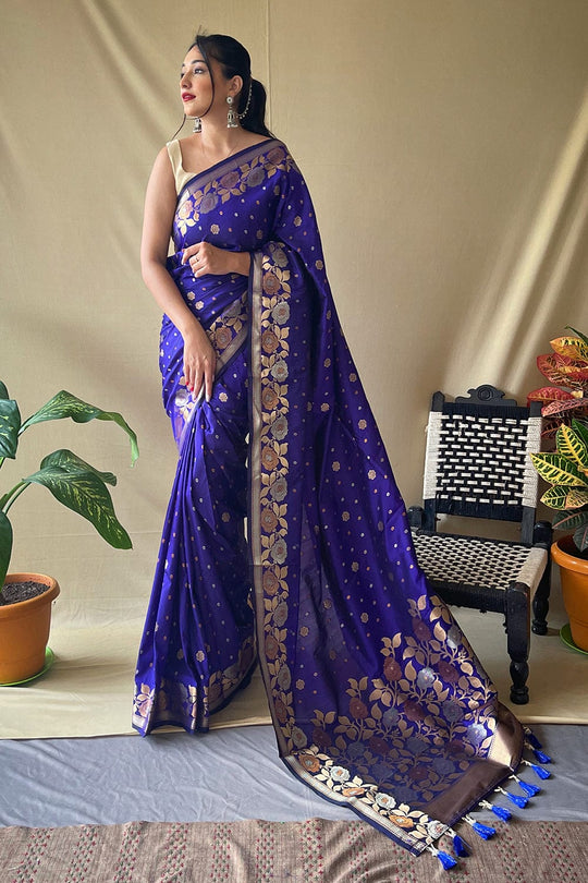 Vibrant Blue Banarasi Saree blue saree