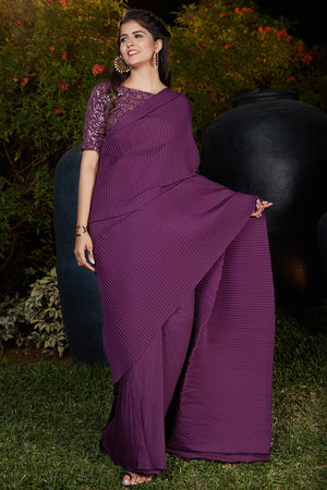 purple silk saree