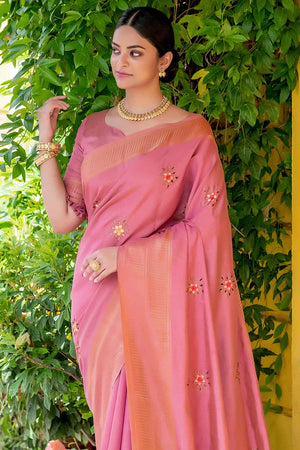 Watermelon Pink Soft Silk Saree