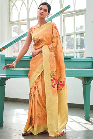 Zinnia Orange Silk Saree