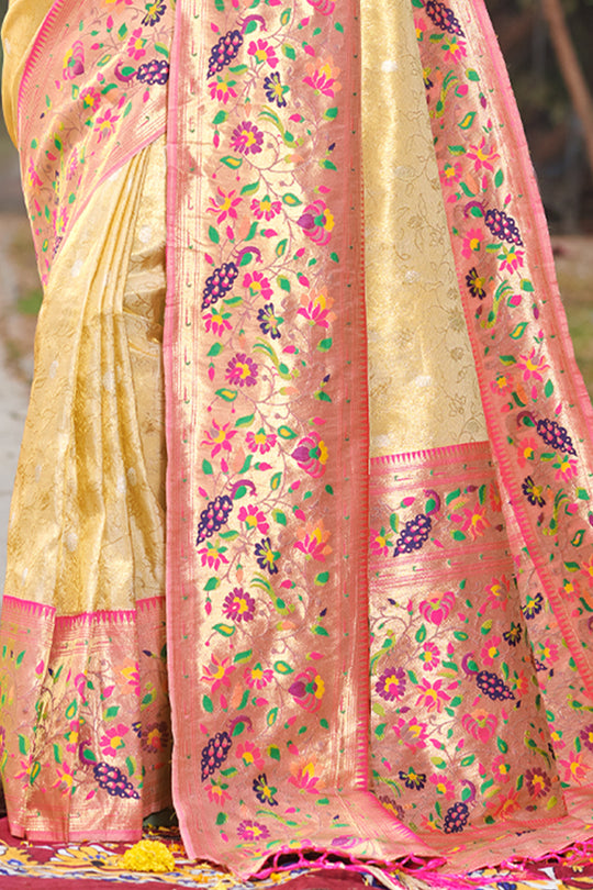 Pastel Beige Paithani Saree Pastel Beige Paithani Saree