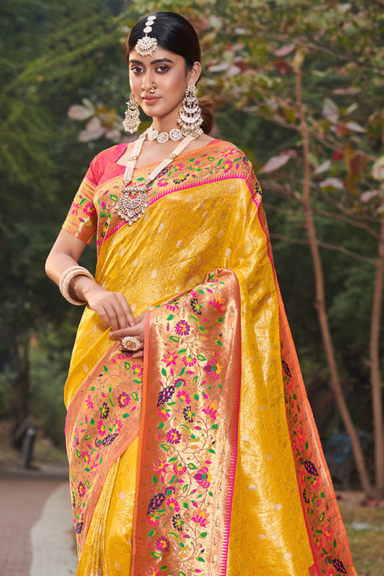 Marigold Yellow Paithani Saree Marigold Yellow Paithani Saree