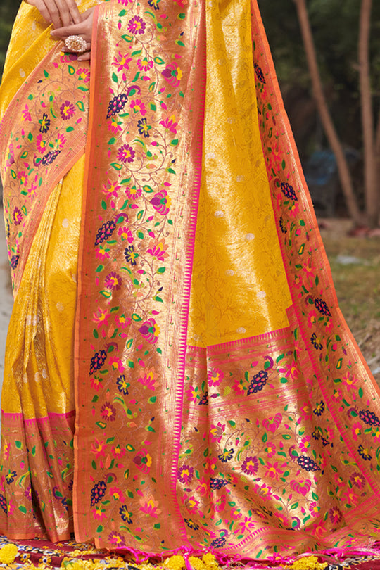 Marigold Yellow Paithani Saree Marigold Yellow Paithani Saree