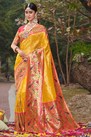 Marigold Yellow Paithani Saree