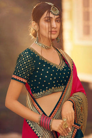 Beautiful Cardinal Red Zari Woven South Silk Saree