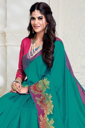 Beautiful Ocean Blue Woven South Silk Saree