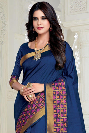 Beautiful Ultramarine Blue Woven South Silk Saree