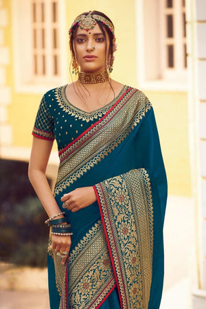 Beautiful Yale Blue Zari Woven South Silk Saree
