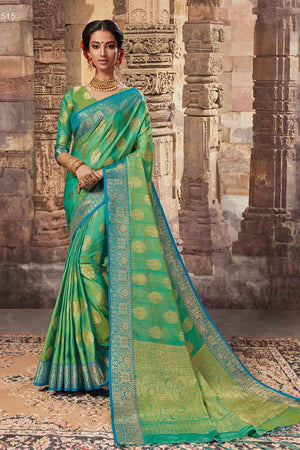 Bright Green Zari Woven Beautiful South Silk Saree