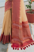 British Tan Cream South Silk Saree south indian silk saree
