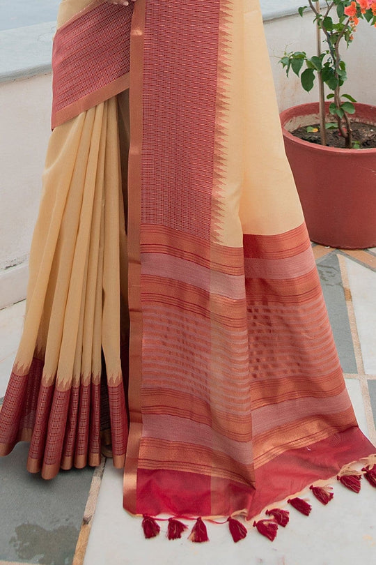 British Tan Cream South Silk Saree south indian silk saree