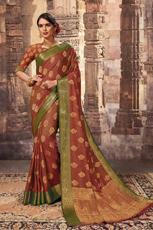 South Silk Saree Brown Green Zari Woven Beautiful South Silk Saree saree online