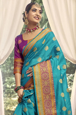 Cerulean Blue South Silk Saree