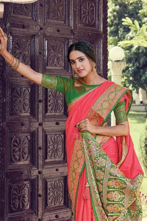 Coral Pink South Silk Saree