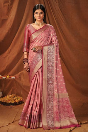 Crepe Pink South Silk Saree