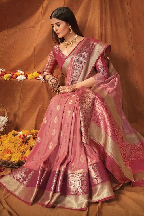 Crepe Pink South Silk Saree south silk saree