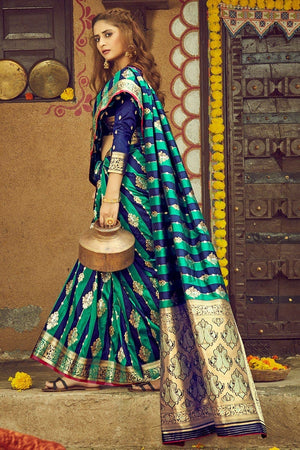 Cyan Blue South Silk Saree