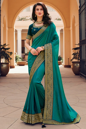 Cyan Blue South Silk Saree
