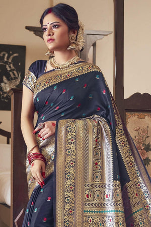 South Silk Saree Denim Blue Heavy Pallu South Silk Saree saree online