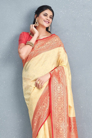Designer Banana Yellow Brocade South Silk Saree