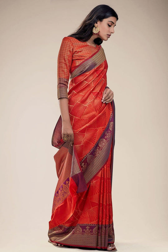 Flamingo Orange South Silk Saree best south silk saree online
