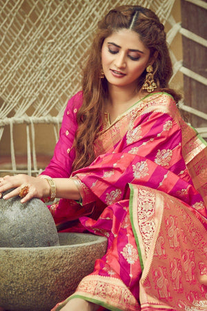 South Silk Saree Fuscia Pink South Silk Saree saree online