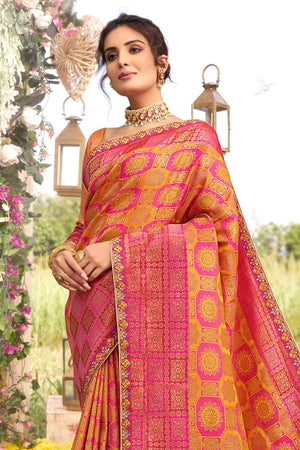 South Silk Saree Hot Pink Woven South Silk Saree saree online