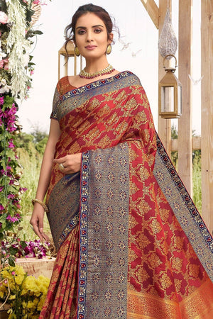 Maroon Red Woven South Silk Saree