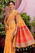Merigold Orange South Silk Saree south silk wedding saree