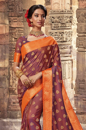 Moss Brown Zari Woven Beautiful South Silk Saree