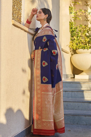 Buy Navy blue woven south silk saree online at best price - Karagiri