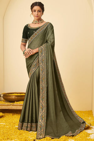 Olive Green South Silk Saree
