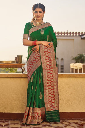 South Silk Saree Pine Green Woven South Silk Saree saree online