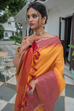 Saffron Yellow South Silk Saree