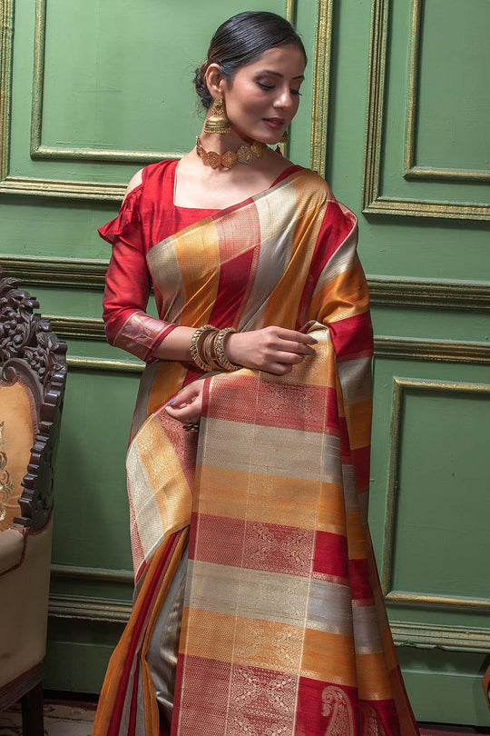 Scarlet Red Kairi Patterned South Silk Saree silk saree price