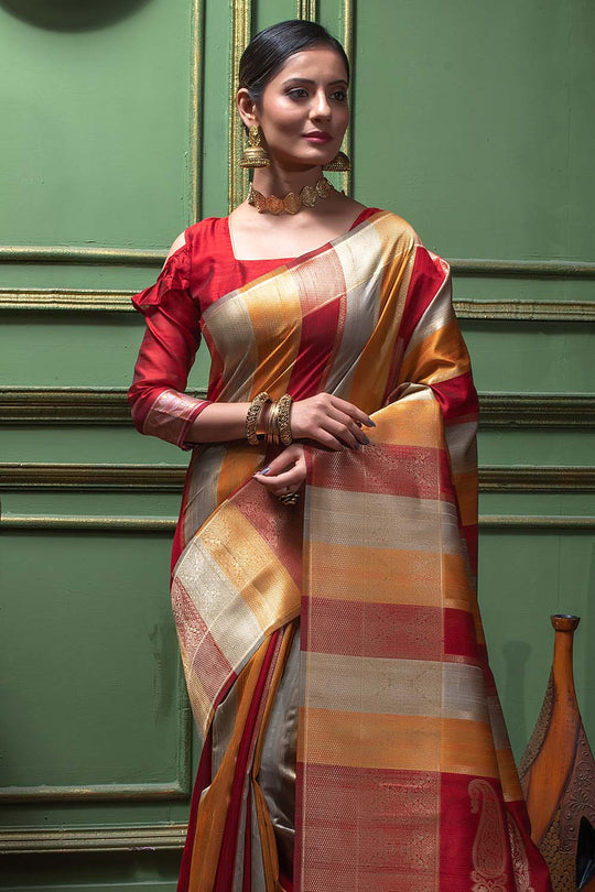 Scarlet Red Kairi Patterned South Silk Saree south silk saree