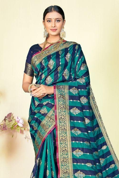 Sea Blue Kairi Pattern South Silk blue south silk saree