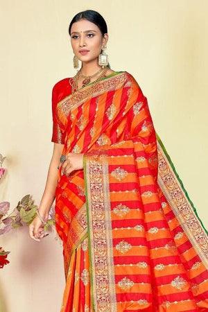 Sorbus Orange Kairi Pattern South Silk Saree