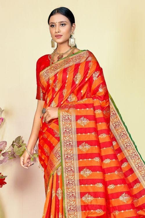 Sorbus Orange Kairi Pattern South Silk Saree orange south silk saree