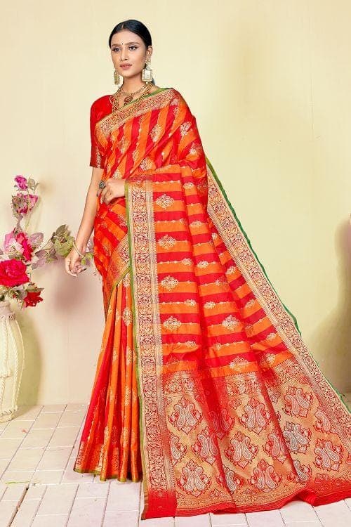 Sorbus Orange Kairi Pattern South Silk Saree south indian saree