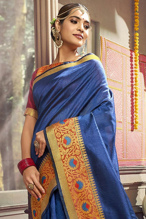 Space Blue South Silk Saree