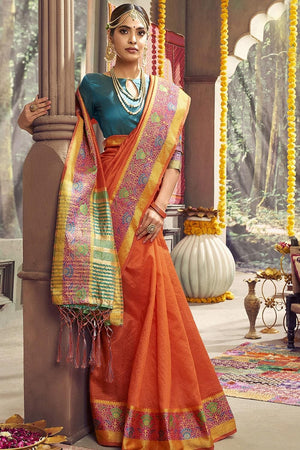 Tangerine Orange South Silk Saree